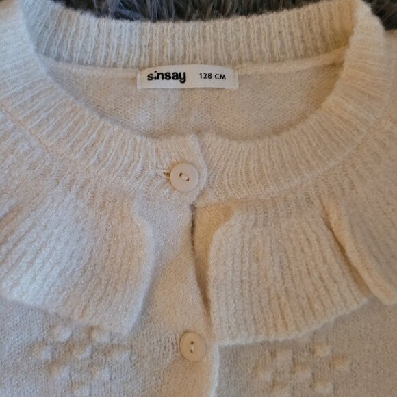 Cardigan Cream Sweater Long Sleeve Shawl Neck Girls 5-7 Years - Picture 1 of 6